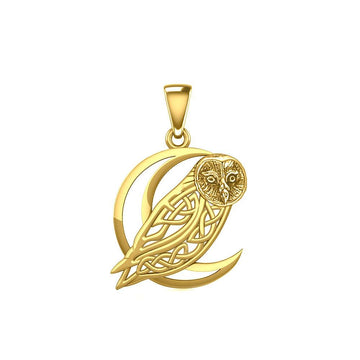 Celtic Owl on Crescent Moon Solid Gold Pendant GPD5714 - Jewelry